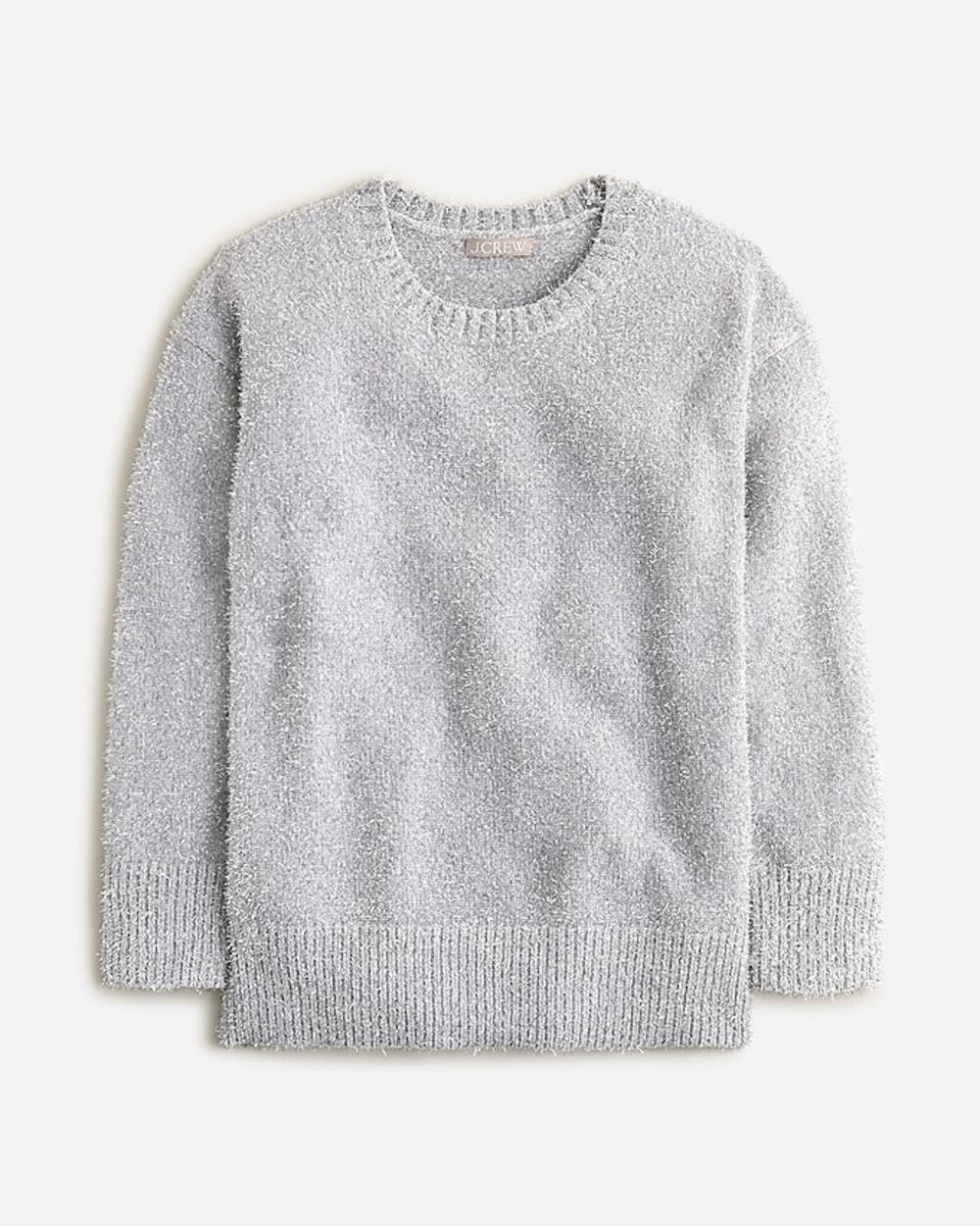 J.Crew Gray Metallic Silver Oversized Brushed Yarn Crewneck Sweater Size XS